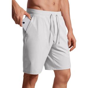 CRZ YOGA Men’s Four-Way Stretch Workout Shorts – 9” Linerless Soft Durable for Casual Athletic with Pockets(Platinum Grey)