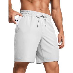 CRZ YOGA Men’s Linerless Workout Shorts 7” – Quick Dry for Running Sports Athletic Gym with Pockets(Platinum Grey)