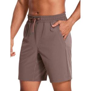 CRZ YOGA Men’s Linerless Workout Shorts 9” – Quick Dry for Running Sports Athletic Gym with Pockets(Brown Rock)