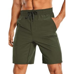 CRZ YOGA Men’s Linerless Workout Shorts 9” – Quick Dry for Running Sports Athletic Gym with Pockets(Dark Olive)