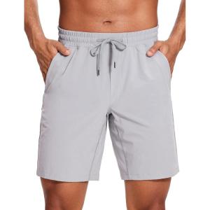 CRZ YOGA Men’s Linerless Workout Shorts 9” – Quick Dry for Running Sports Athletic Gym with Pockets(Gull Gray)