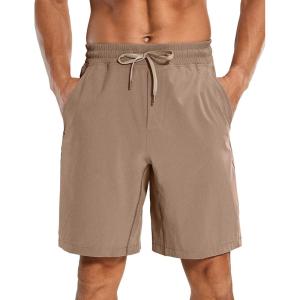 CRZ YOGA Men’s Linerless Workout Shorts 9” – Quick Dry for Running Sports Athletic Gym with Pockets(Mineral Brown)