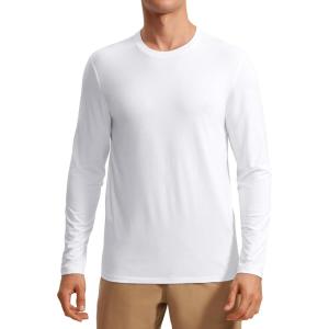 CRZ YOGA Mens Long Sleeve Basic Shirts Moisture Wicking Workout Tops Casual Crewneck Comfort T-Shirt(White)