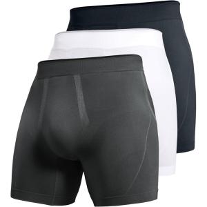 CRZ YOGA Men’s Seamless 5″ Boxer Briefs Breathable Sports Underwear (3-Pack)(Ink Gray&true Navy&white)