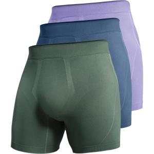 CRZ YOGA Men’s Seamless 5″ Boxer Briefs Breathable Sports Underwear (3-Pack)(Pitch Blue&forest Green&lavender)