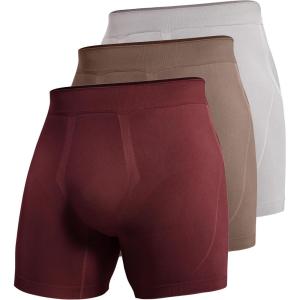 CRZ YOGA Men’s Seamless 5″ Boxer Briefs Breathable Sports Underwear (3-Pack)(Red Merlot&brown Rock&dark Chrome)