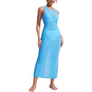 CRZ YOGA Mesh Maxi Cover Up Dress for Women – Sleeveless Swim Bathing Suit Beach Coverups with Back Slit(Kayak Blue)