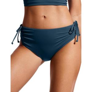 CRZ YOGA Mid Waisted Ruched Bikini Bottoms for Women – Full Coverage Bathing Swimsuit Adjustable Side Tie Swim Briefs(Insignia Blue)