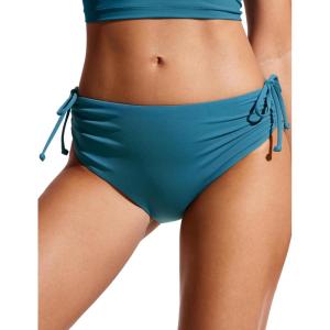 CRZ YOGA Mid Waisted Ruched Bikini Bottoms for Women – Full Coverage Bathing Swimsuit Adjustable Side Tie Swim Briefs(Sapphire Blue)