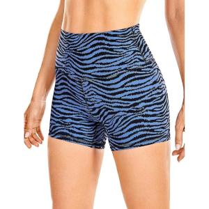 CRZ YOGA Naked Feeling Biker Shorts 4” – High Waist Yoga Workout Running Gym Spandex Womens(Bright Purple and Blue Zebra Stripes)
