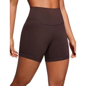 CRZ YOGA Naked Feeling Biker Shorts 4” – High Waist Yoga Workout Running Gym Spandex Womens(Hot Fudge Brown)