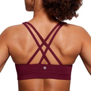 CRZ YOGA Naked Feeling Strappy Padded Sports Bras for Women – Fitness Workout Top Criss Cross Back Yoga Cami(Red Merlot)