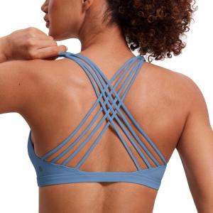 CRZ YOGA Naked Feeling Strappy Sports Bras for Women – Criss Cross Back Wireless Padded Cami Yoga Workout Top(Oasis Blue)