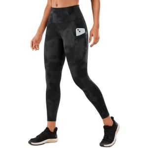 CRZ YOGA Naked Feeling Workout Leggings Pockets 25” – High Waisted Womens Yoga Pants Running Tights(Black Tie Dye Flowers)