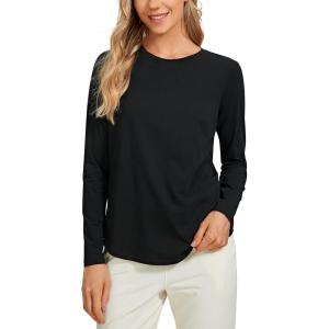 CRZ YOGA Pima Cotton Crewneck Long Sleeve Shirts for Women – Workout Athletic Yoga Casual Tops Soft Plain T-Shirt(Black)