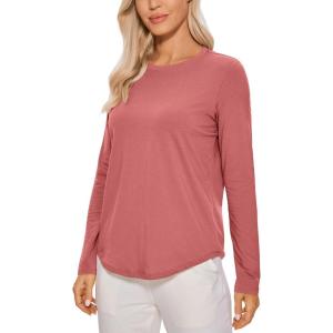 CRZ YOGA Pima Cotton Crewneck Long Sleeve Shirts for Women – Workout Athletic Yoga Casual Tops Soft Plain T-Shirt(Briar Rose)