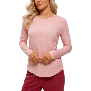 CRZ YOGA Pima Cotton Crewneck Long Sleeve Shirts for Women – Workout Athletic Yoga Casual Tops Soft Plain T-Shirt(Cinnamon Ash)