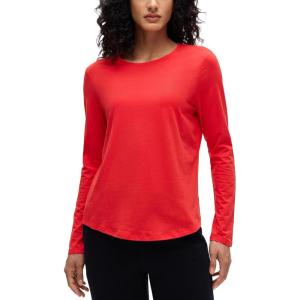 CRZ YOGA Pima Cotton Crewneck Long Sleeve Shirts for Women – Workout Athletic Yoga Casual Tops Soft Plain T-Shirt(Deep Red)