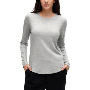 CRZ YOGA Pima Cotton Crewneck Long Sleeve Shirts for Women – Workout Athletic Yoga Casual Tops Soft Plain T-Shirt(Heathered Medium Grey)