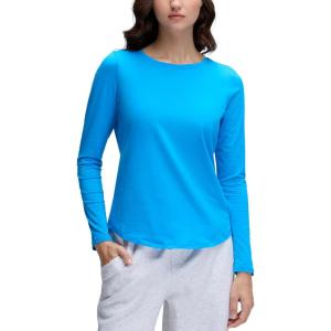CRZ YOGA Pima Cotton Crewneck Long Sleeve Shirts for Women – Workout Athletic Yoga Casual Tops Soft Plain T-Shirt(Madagascar Blue)