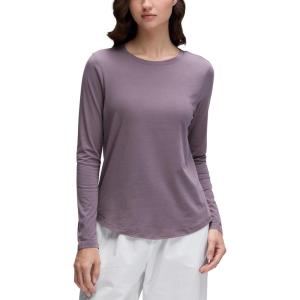 CRZ YOGA Pima Cotton Crewneck Long Sleeve Shirts for Women – Workout Athletic Yoga Casual Tops Soft Plain T-Shirt(Purple Gray)