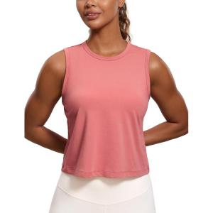 CRZ YOGA Pima Cotton High Neck Cropped Tank Tops for Women Soft Crop Workout Athletic Yoga Basic Sleeveless Shirts(Briar Rose)