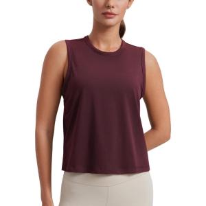 CRZ YOGA Pima Cotton High Neck Cropped Tank Tops for Women Soft Crop Workout Athletic Yoga Basic Sleeveless Shirts(Dark Red)