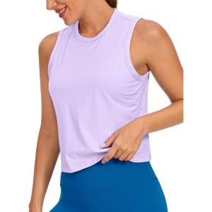 CRZ YOGA Pima Cotton High Neck Cropped Tank Tops for Women Soft Crop Workout Athletic Yoga Basic Sleeveless Shirts(Elfin Purple)