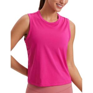CRZ YOGA Pima Cotton High Neck Cropped Tank Tops for Women Soft Crop Workout Athletic Yoga Basic Sleeveless Shirts(Granita Pink)