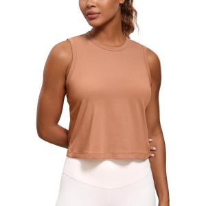 CRZ YOGA Pima Cotton High Neck Cropped Tank Tops for Women Soft Crop Workout Athletic Yoga Basic Sleeveless Shirts(Mocha Mousse)