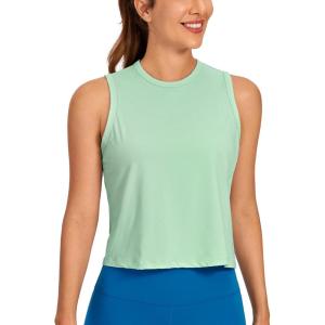 CRZ YOGA Pima Cotton High Neck Cropped Tank Tops for Women Soft Crop Workout Athletic Yoga Basic Sleeveless Shirts(Soft Seagrass)