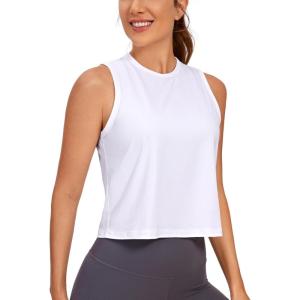 CRZ YOGA Pima Cotton High Neck Cropped Tank Tops for Women Soft Crop Workout Athletic Yoga Basic Sleeveless Shirts(White)