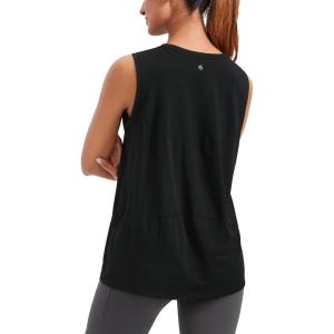 CRZ YOGA Pima Cotton High Neck Tank Basic Workout Sleeveless Tops for Women Soft Casual Athletic Yoga Shirts(Black)