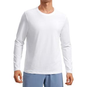 CRZ YOGA Pima Cotton Long Sleee Shirts for Men – Casual Crewneck T-Shirts Breathable Workout Daily Basic Tee Tops(White)