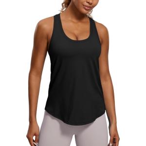 CRZ YOGA Pima Cotton Racerback Tank Tops for Women – Workout Athletic Casual Soft Scoop Neck Sleeveless Shirts(Black)