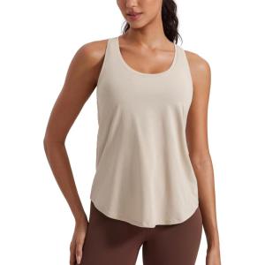 CRZ YOGA Pima Cotton Racerback Tank Tops for Women – Workout Athletic Casual Soft Scoop Neck Sleeveless Shirts(Mojave Tan)