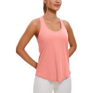 CRZ YOGA Pima Cotton Racerback Tank Tops for Women – Workout Athletic Casual Soft Scoop Neck Sleeveless Shirts(Peach Pink)