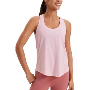 CRZ YOGA Pima Cotton Racerback Tank Tops for Women – Workout Athletic Casual Soft Scoop Neck Sleeveless Shirts(Strawberry Pink)