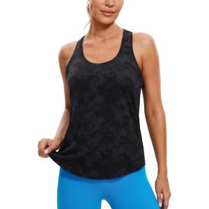 CRZ YOGA Pima Cotton Racerback Tank Tops for Women – Workout Athletic Casual Soft Scoop Neck Sleeveless Shirts(Tie Dye Smoke Ink)