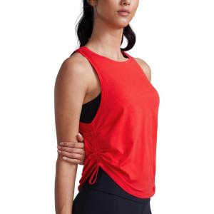 CRZ YOGA Pima Cotton Ruched Side Tank Tops for Women – Workout Athletic Casual Racerback Crewneck Loose Sleeveless Shirts(Festival Red)