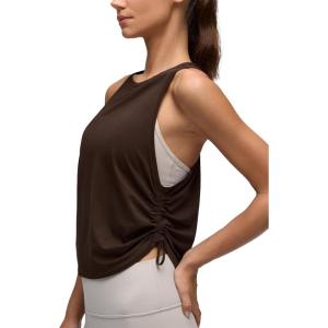 CRZ YOGA Pima Cotton Ruched Side Tank Tops for Women – Workout Athletic Casual Racerback Crewneck Loose Sleeveless Shirts(Hot Fudge Brown)
