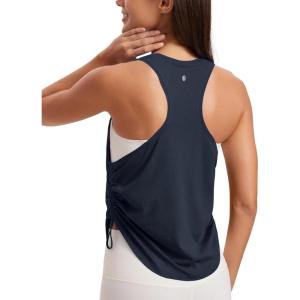 CRZ YOGA Pima Cotton Ruched Side Tank Tops for Women – Workout Athletic Casual Racerback Crewneck Loose Sleeveless Shirts(True Navy)