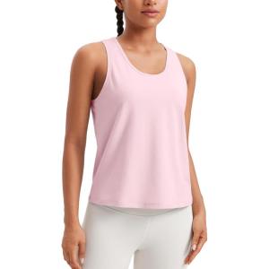 CRZ YOGA Pima Cotton Scoop Neck Tank Racerback Workout Tops for Women Soft Casual Basic Sleeveless Shirts Strawberry Pink Medium