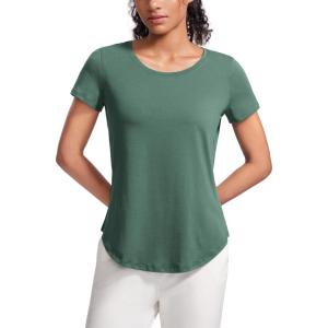 CRZ YOGA Pima Cotton Womens Short Sleeve Shirt Loose Casual Yoga T-Shirt Athletic Workout Tops(Graphite Green)