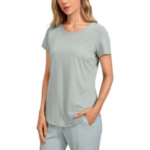CRZ YOGA Pima Cotton Womens Short Sleeve Shirt Loose Casual Yoga T-Shirt Athletic Workout Tops(Jade Grey)