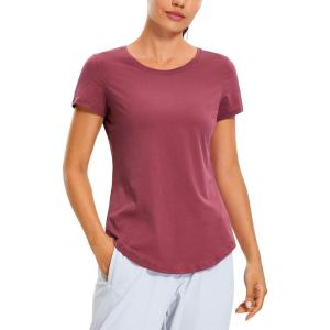 CRZ YOGA Pima Cotton Womens Short Sleeve Shirt Loose Casual Yoga T-Shirt Athletic Workout Tops(Misty Merlot)