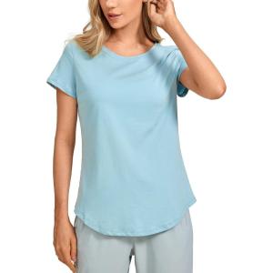 CRZ YOGA Pima Cotton Womens Short Sleeve Shirt Loose Casual Yoga T-Shirt Athletic Workout Tops(Pure Blue)