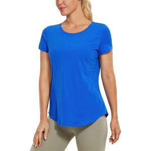 CRZ YOGA Pima Cotton Womens Short Sleeve Shirt Loose Casual Yoga T-Shirt Athletic Workout Tops(Strong Blue)