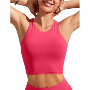CRZ YOGA Racerback Bikini Tops for Women – Padded High Neck Modest Swim Sports Bathing Bra(Magenta)
