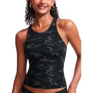 CRZ YOGA Racerback Tankini Tops for Women – Padded High Neck Modest Swim Sports Bathing Tank Only(Jungle Camouflage Gray)